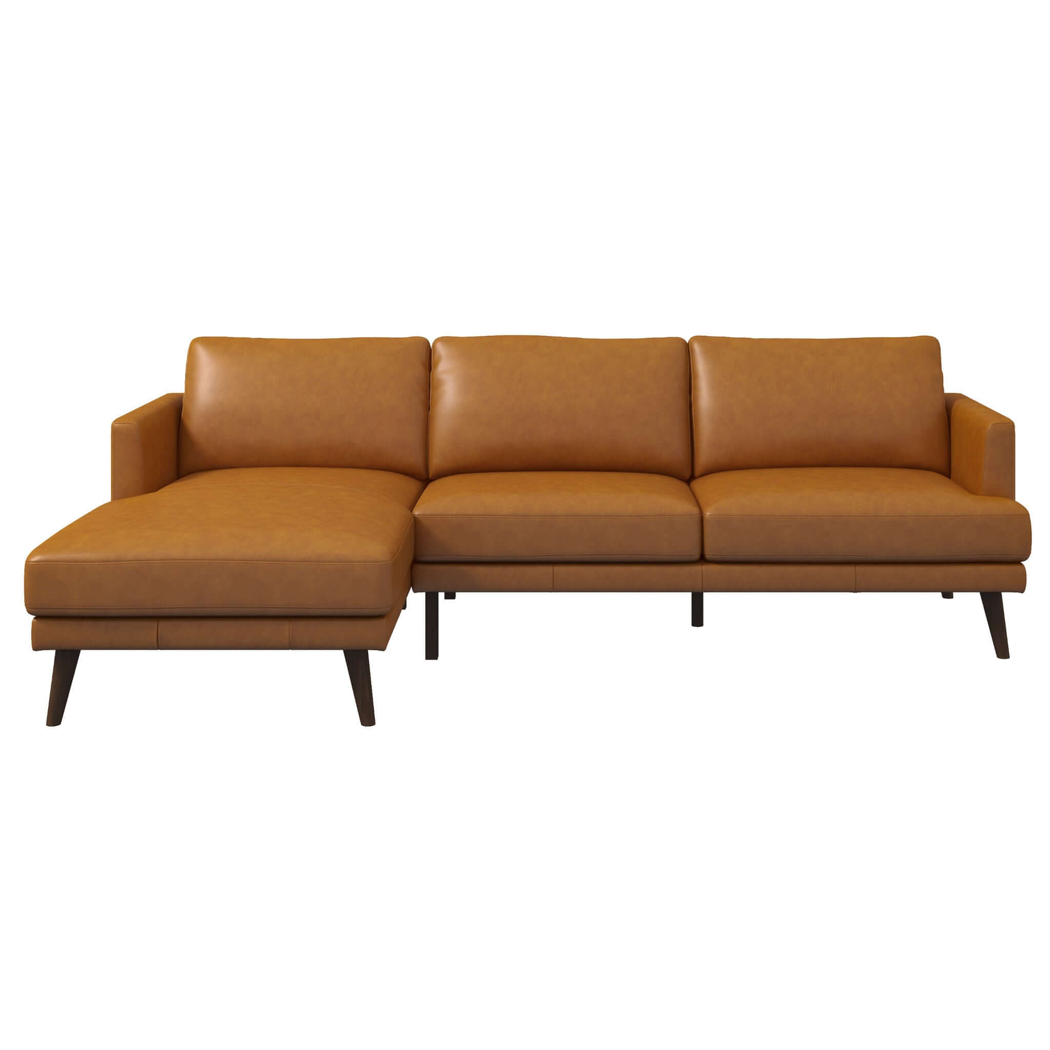 Lore Mid-Century Modern L-Shaped Genuine Leather Sectional in Tan Lore Mid-Century Modern L-Shaped Genuine Leather Sectional in Tan