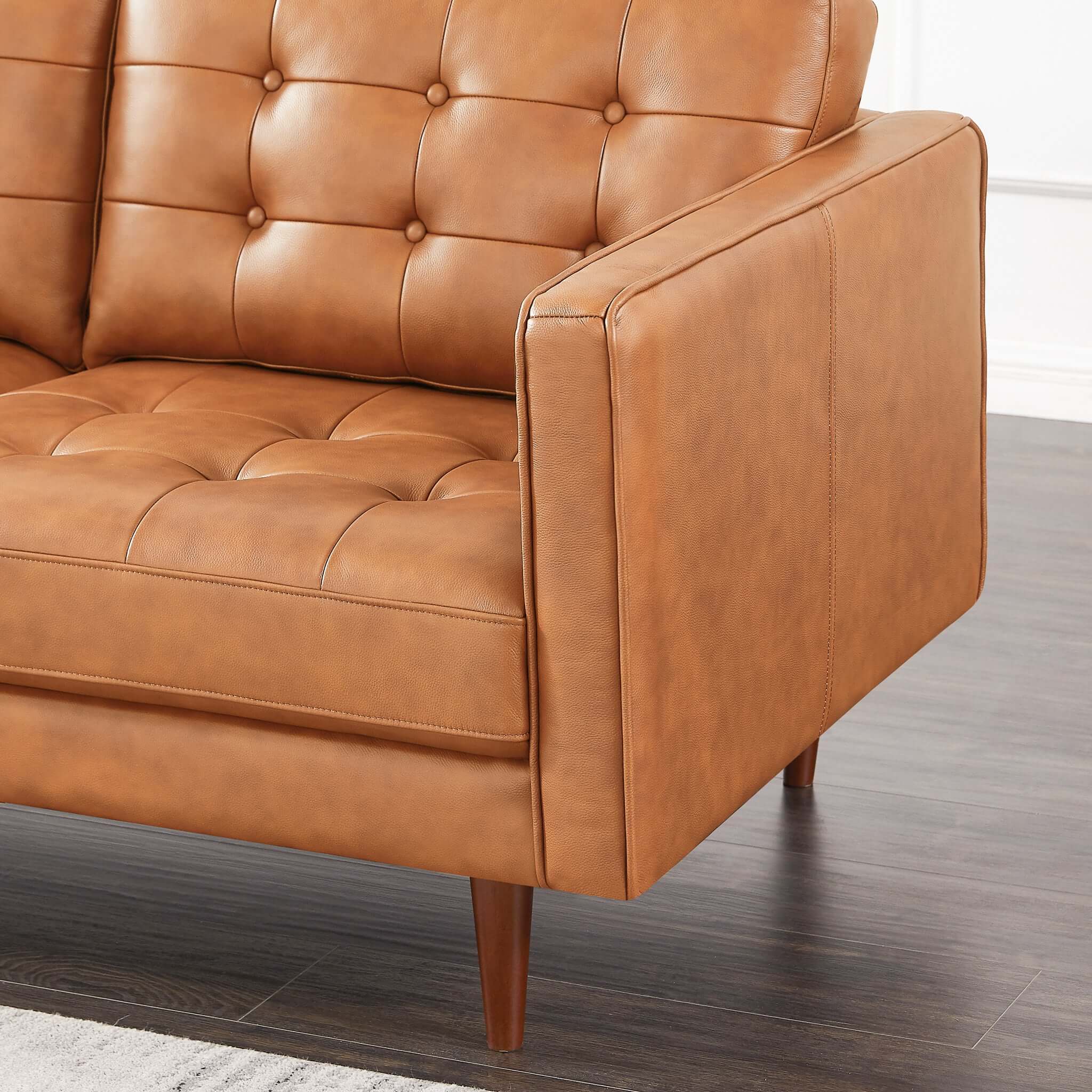 Lucco Mid-Century Modern Genuine Leather Sectional in Cognac Tan Lucco Mid-Century Modern Genuine Leather Sectional in Cognac Tan