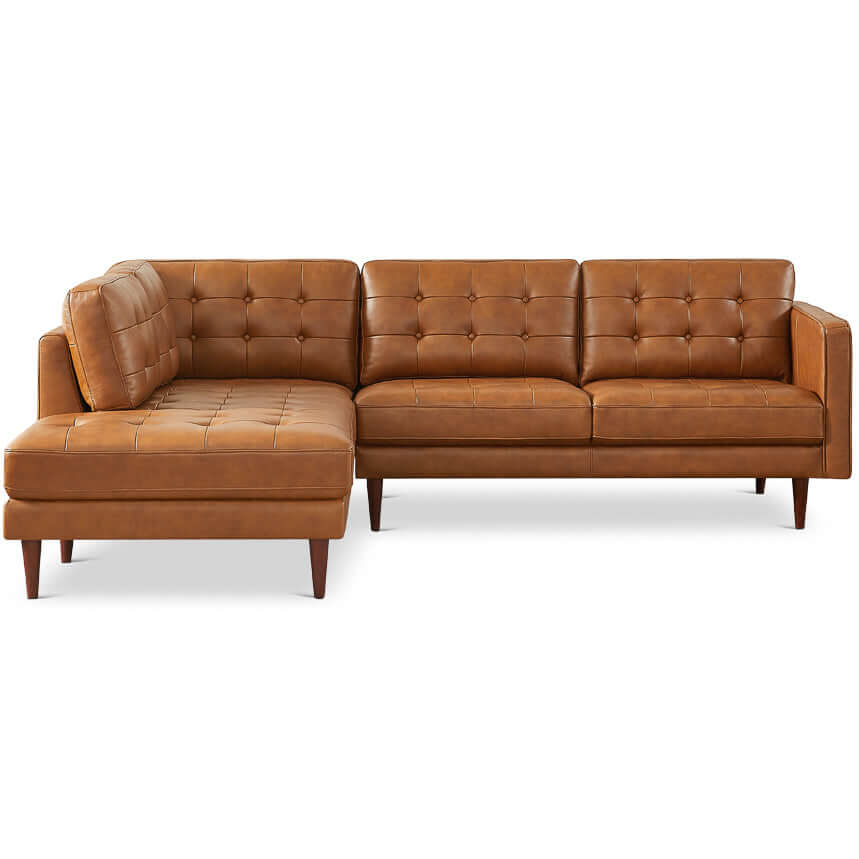 Lucco Mid-Century Modern Genuine Leather Sectional in Cognac Tan Lucco Mid-Century Modern Genuine Leather Sectional in Cognac Tan