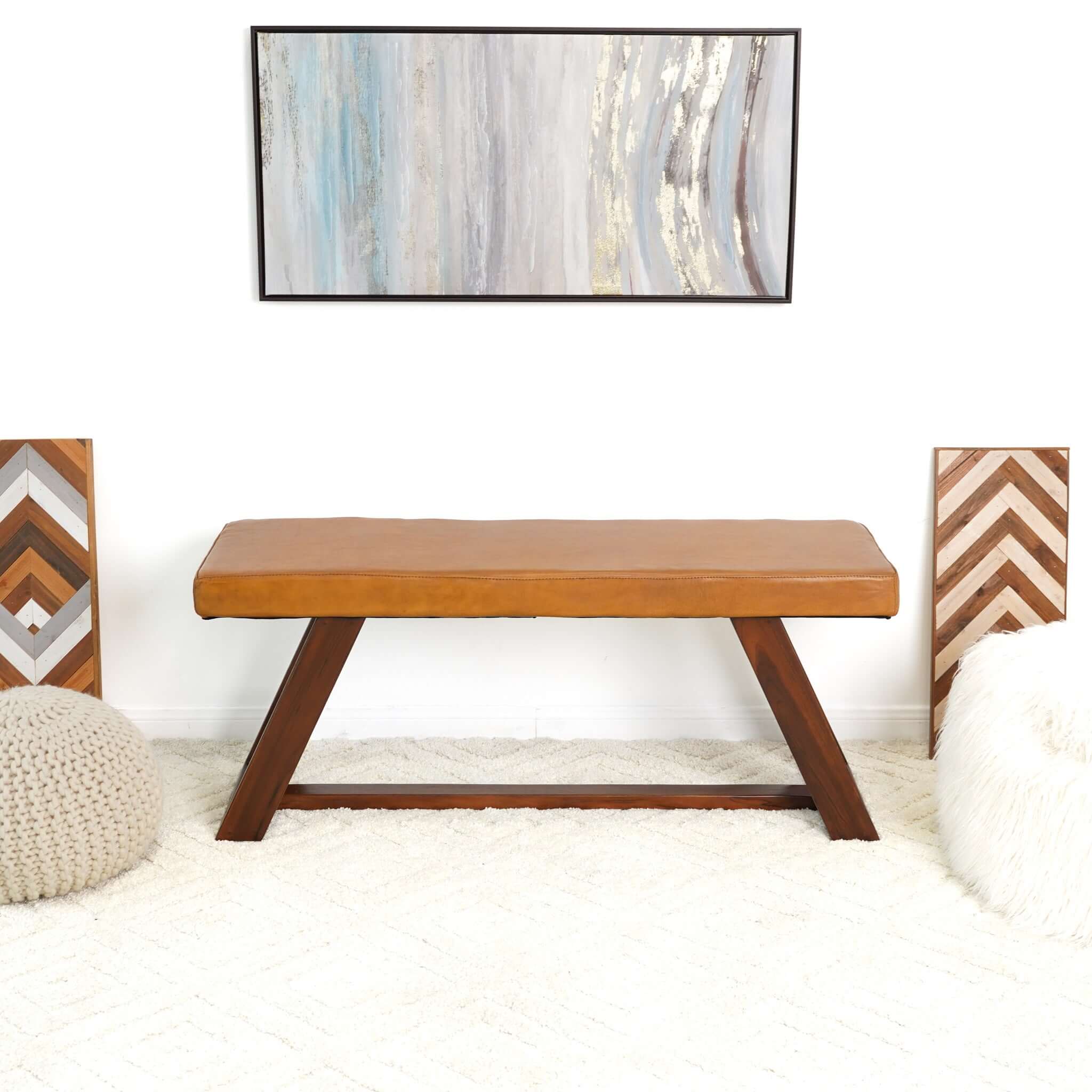 Marley Genuine Leather Bench in Tan Marley Genuine Leather Bench in Tan