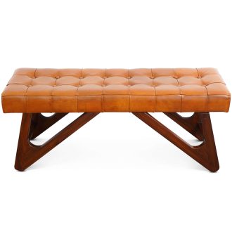 Mia Tan Leather Bench With Buttons