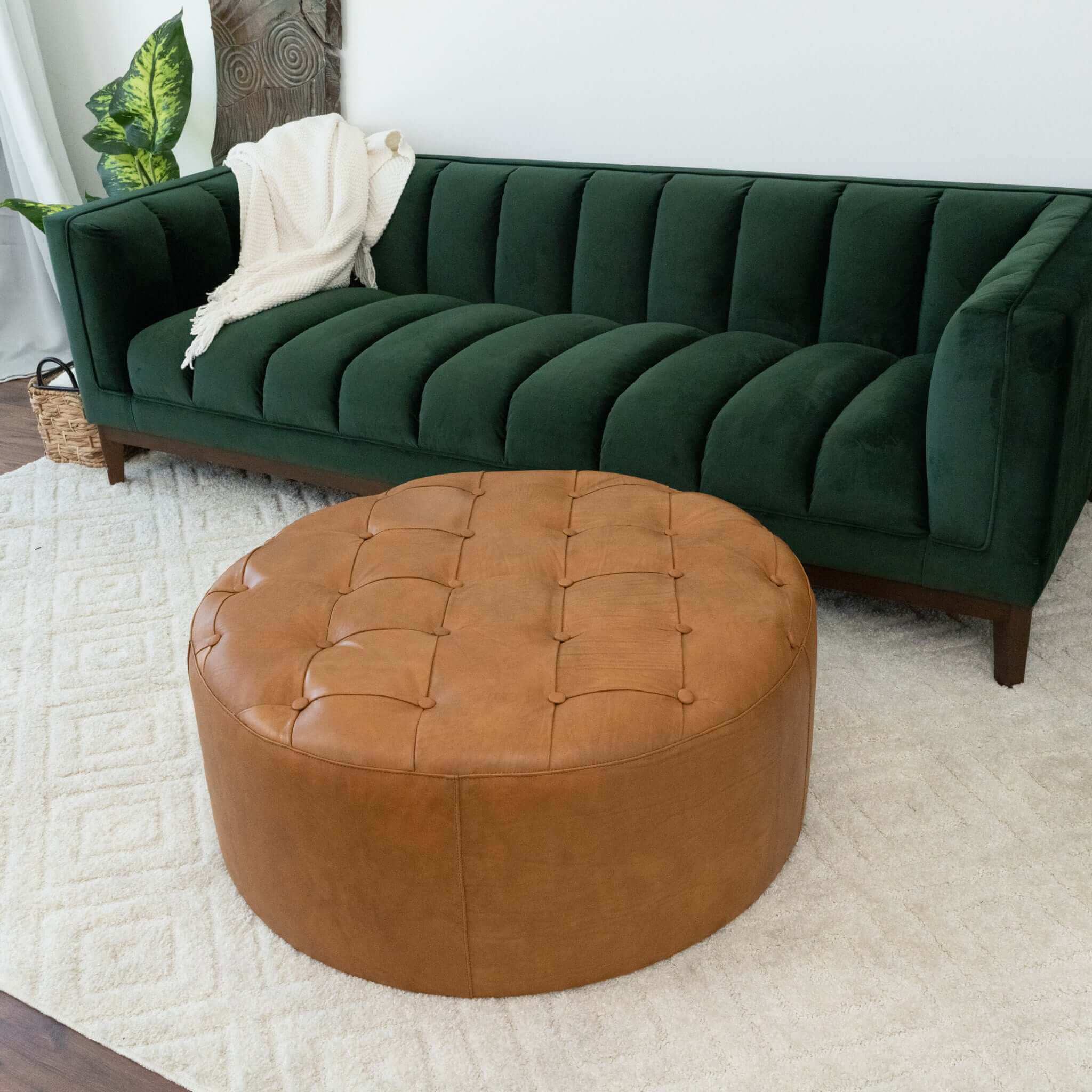 Seletar Mid-Century Modern Tan Leather Ottoman Seletar Mid-Century Modern Tan Leather Ottoman