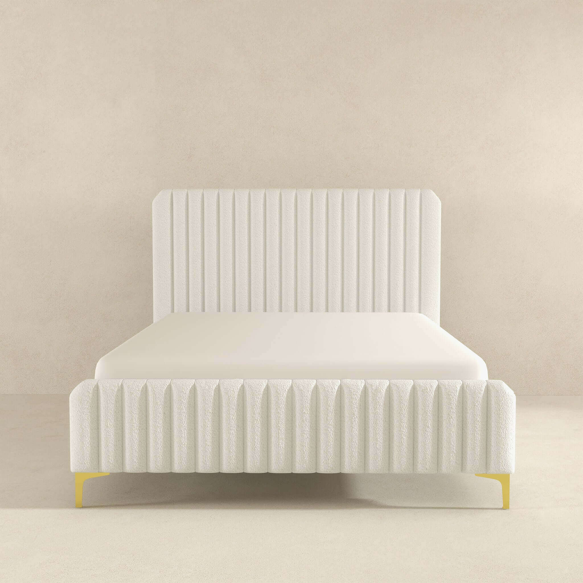 Valery Queen // King Size Cream Boucle Platform Bed Valery Queen // King Size Cream Boucle Platform Bed