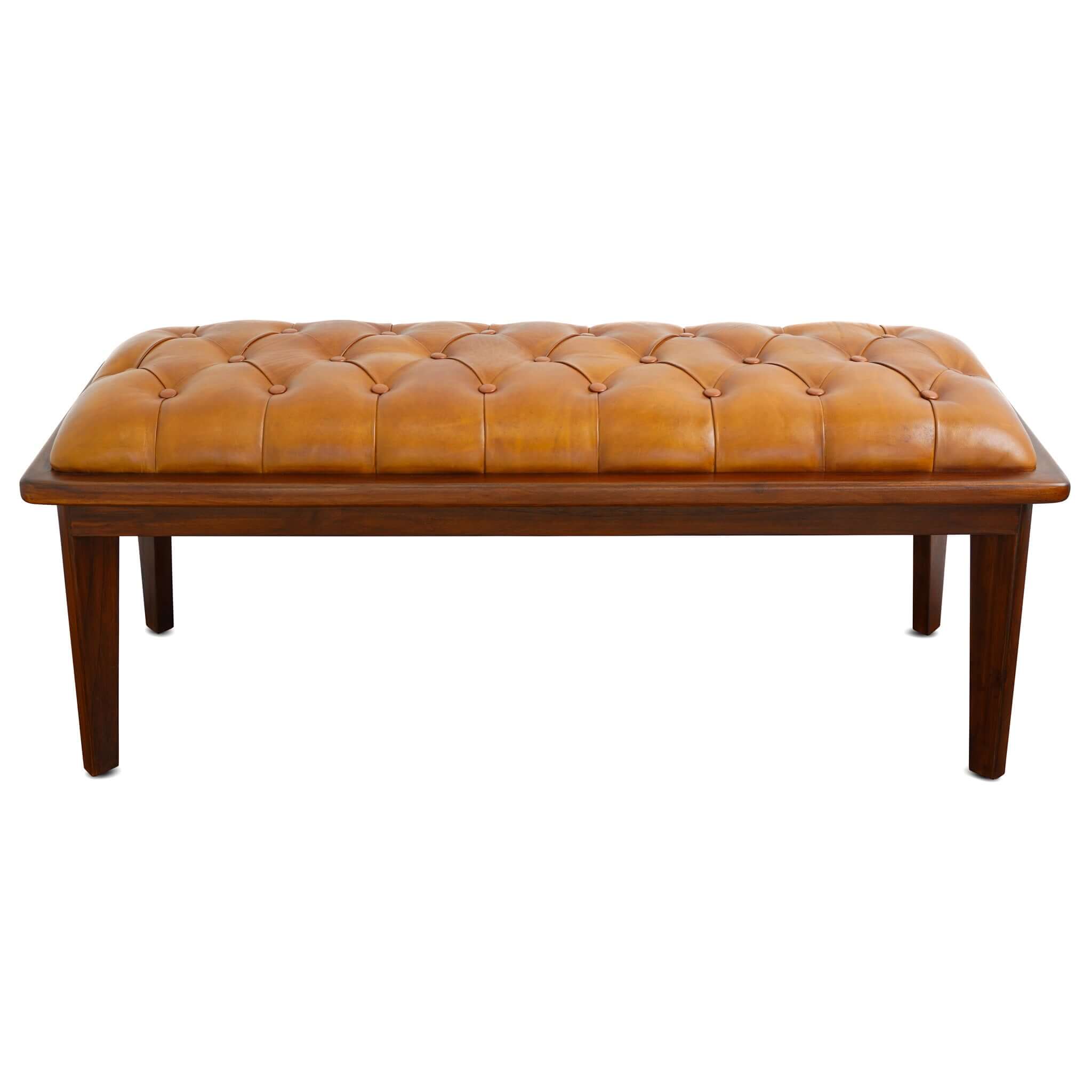 Arden Tan Leather Bench With Buttons Arden Tan Leather Bench With Buttons