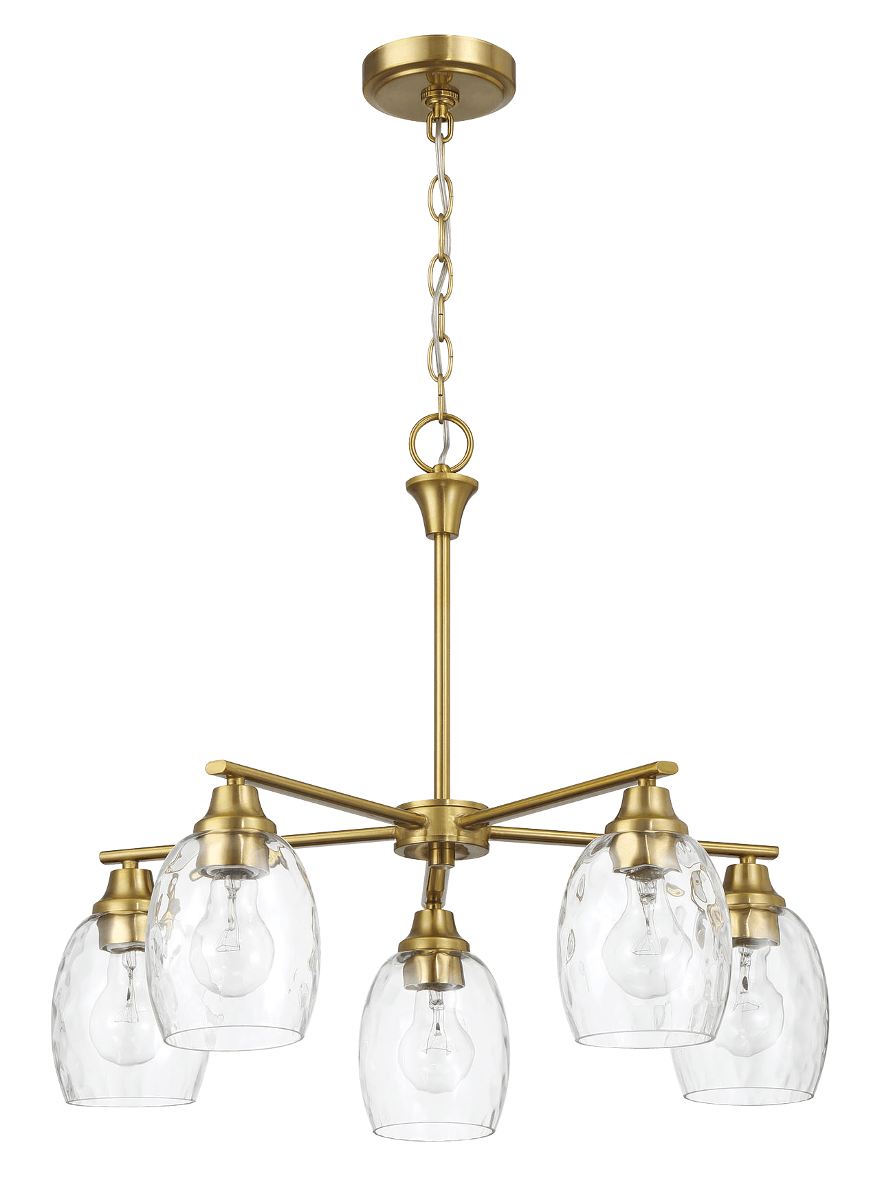 Elegance Five Lights Linear Arms with Golden Brass Finish Chain Chandelier 24"W × 8.5"H with Clear Water Glass Elegance Five Lights Linear Arms with Golden Brass Finish Chain Chandelier 24"W × 8.5"H with Clear Water Glass