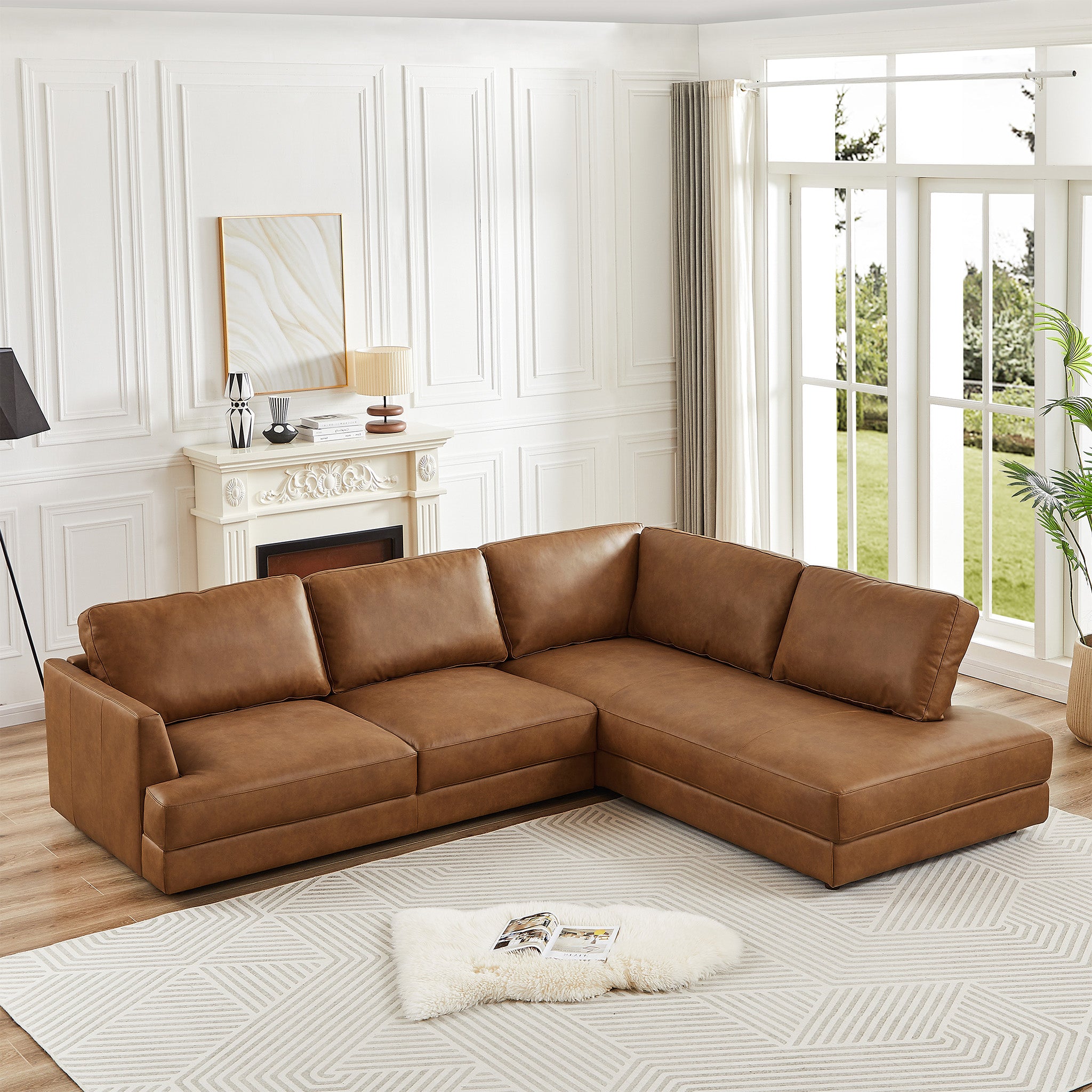 Glander Cognac Leather Sectional Sofa Right Facing Glander Cognac Leather Sectional Sofa Right Facing