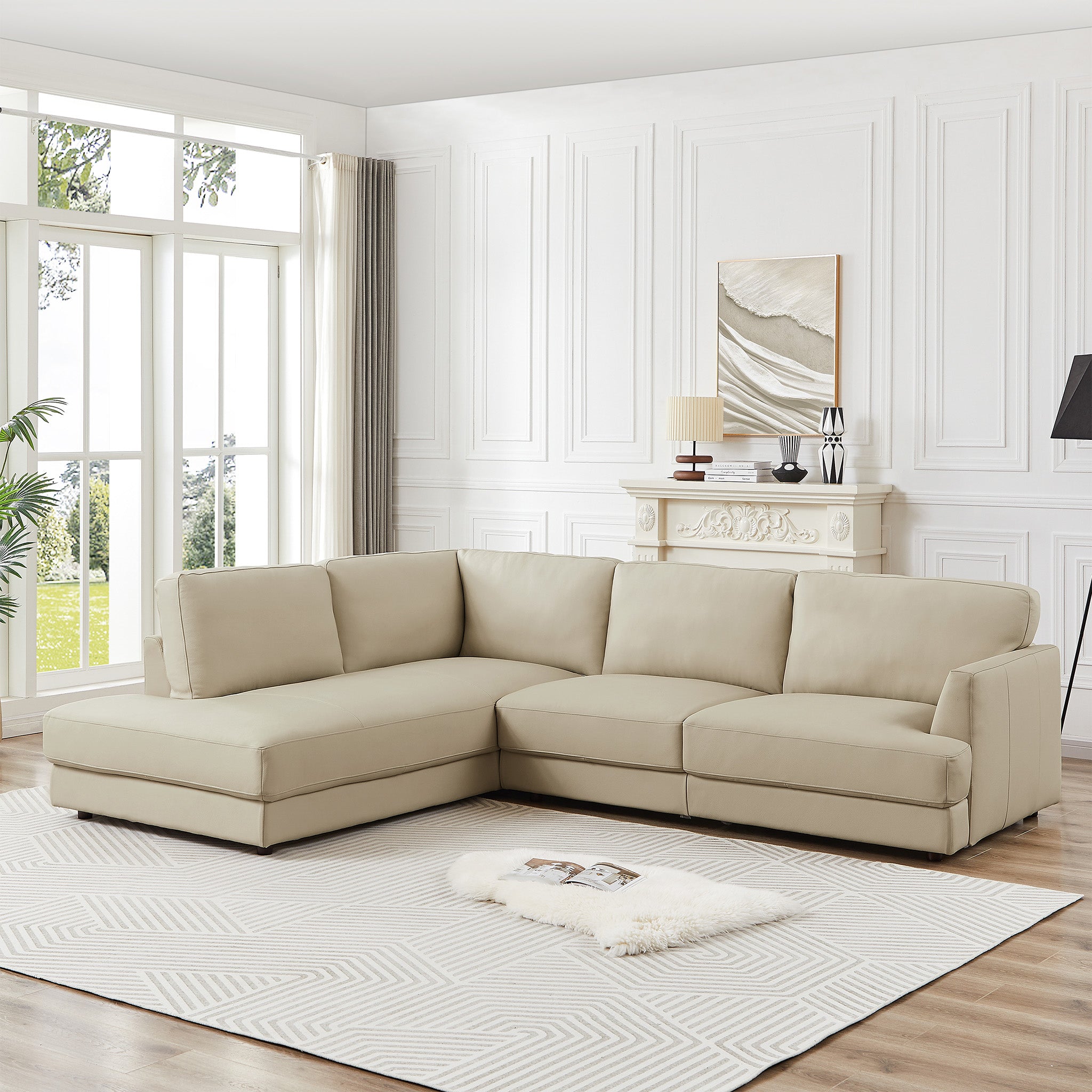 Glander Cream Leather Sectional Sofa Left Facing Glander Cream Leather Sectional Sofa Left Facing
