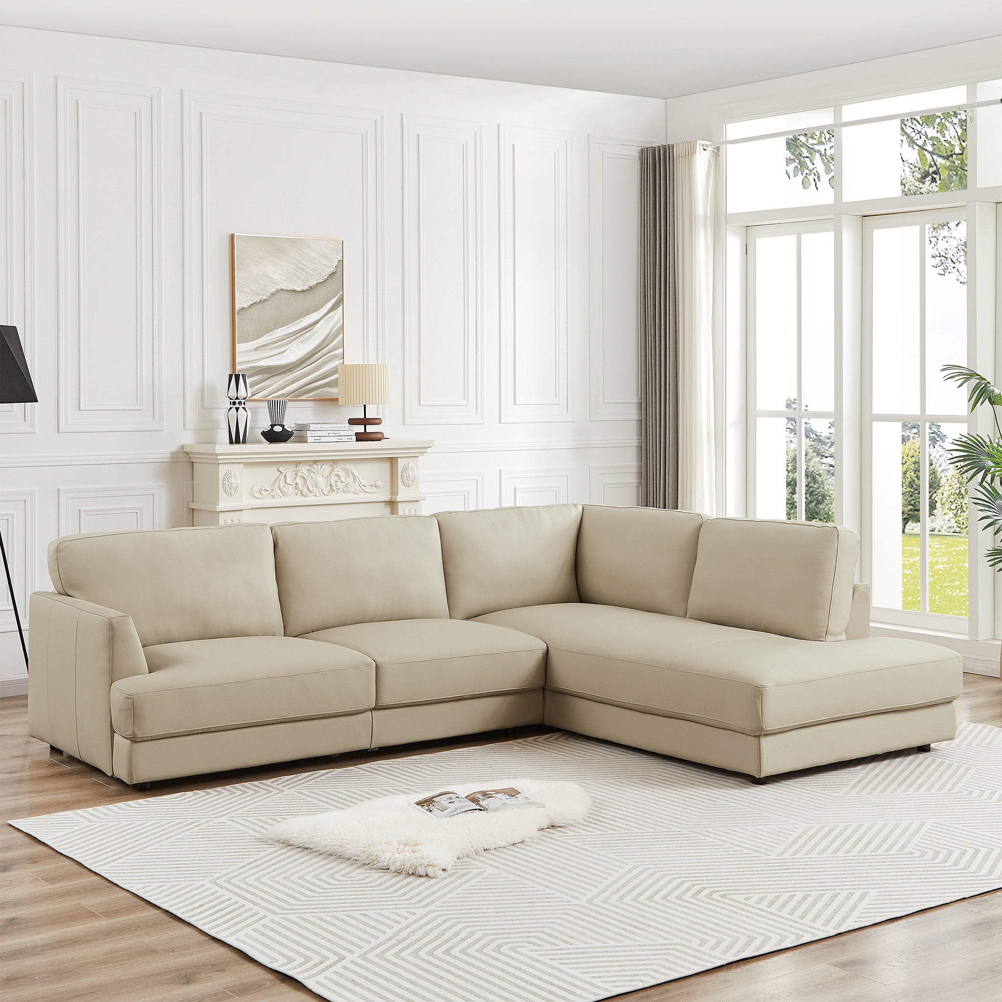 Glander Cream Leather Sectional Sofa Right Facing Glander Cream Leather Sectional Sofa Right Facing