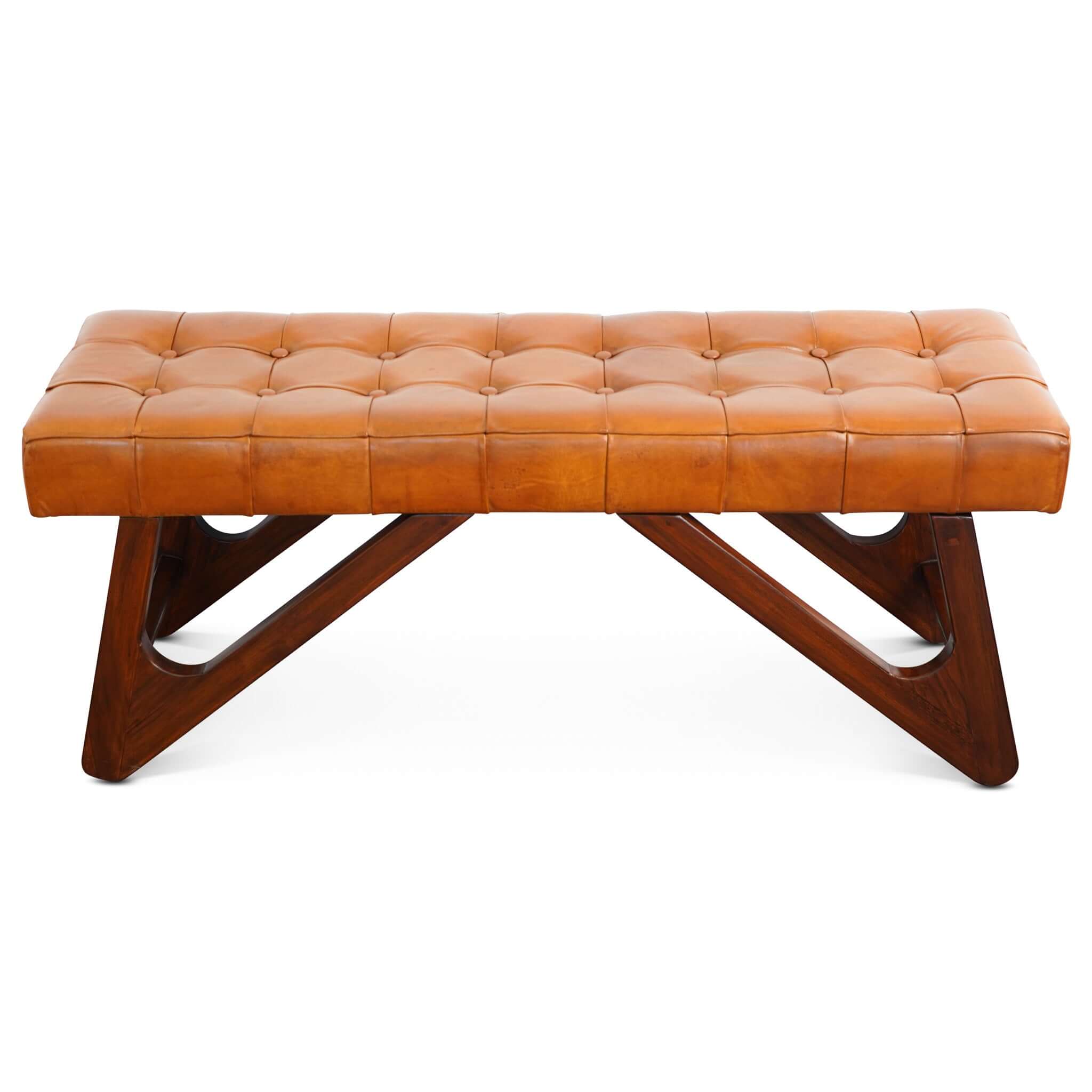 Mia Tan Leather Bench With Buttons Mia Tan Leather Bench With Buttons