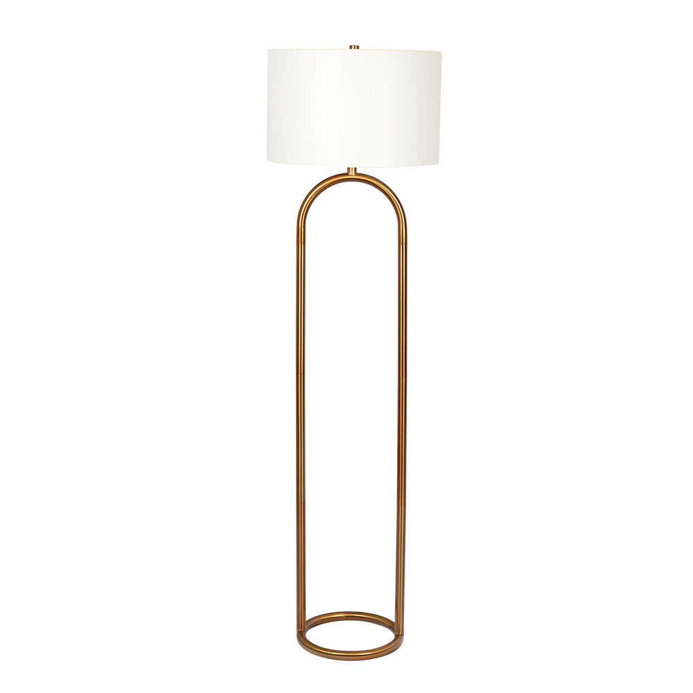 Vivid Brass Ring Base Floor Lamp with Large White Drum Shade Vivid Brass Ring Base Floor Lamp with Large White Drum Shade