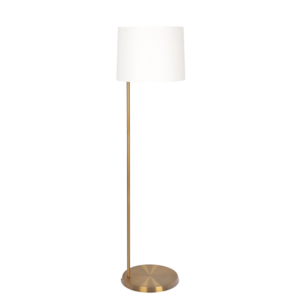 Zenith Offset Brass Base Floor Lamp with Drum-shaped Linen Shade Zenith Offset Brass Base Floor Lamp with Drum-shaped Linen Shade
